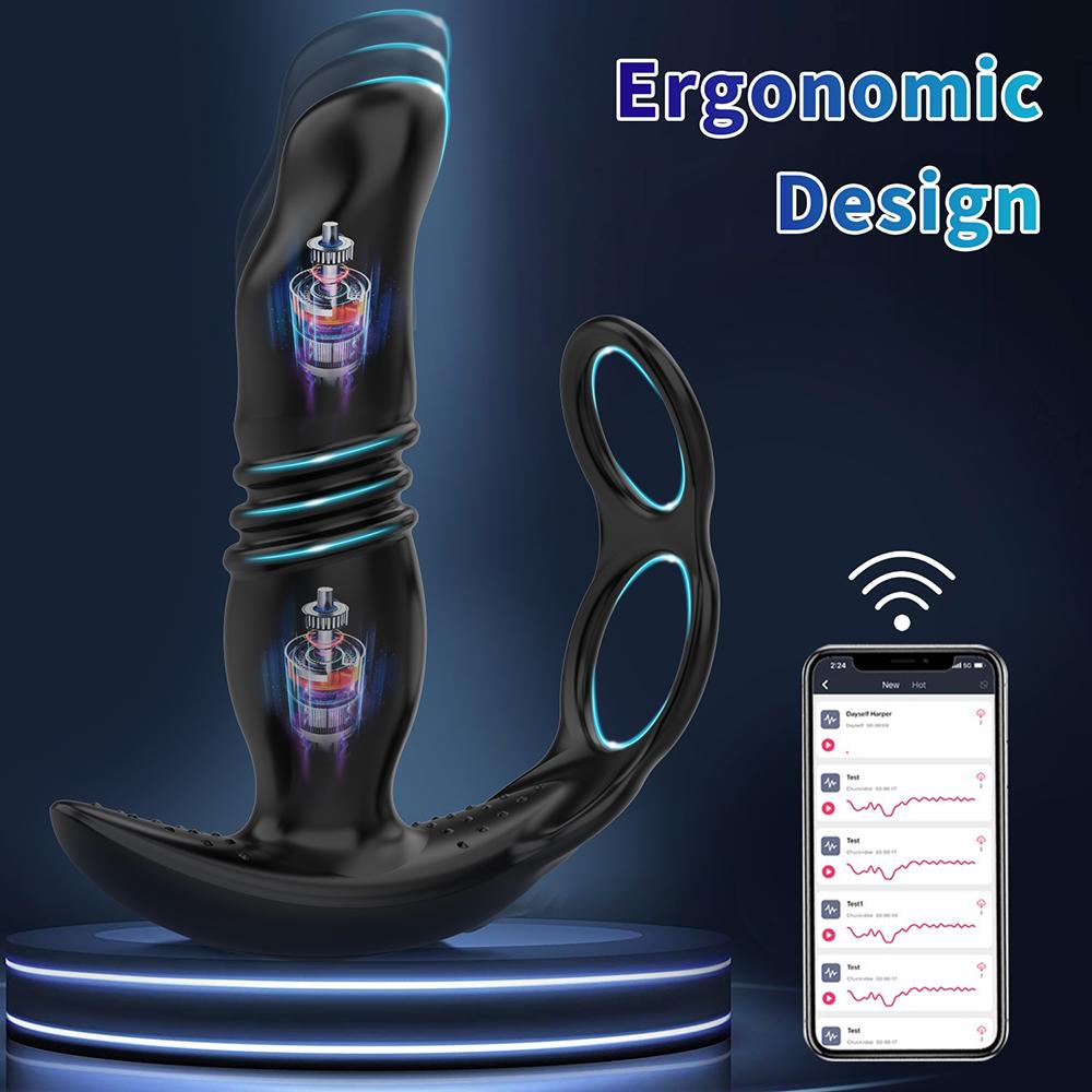 Teleskopisk analvibrator sexleketøy for menn app fjernkontroll prostata massasjeapparat Bluetooth dildo vibrator buttplugg forsinkelse Ejakulasjonsring