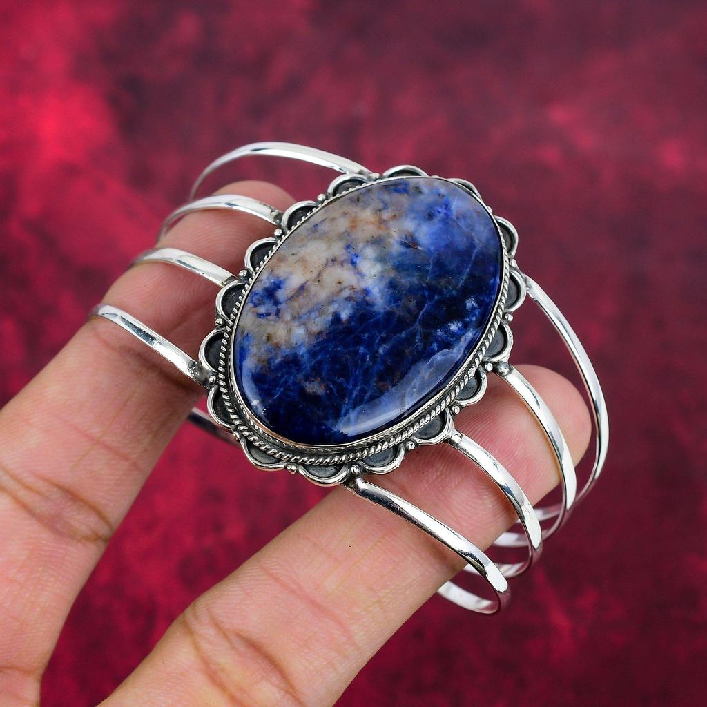 Sodalite Handmade Gemstone Bangle, 925 Solid Sterling Silver  Bangle Antique Jewelry,  Bangle For Engagement Gift