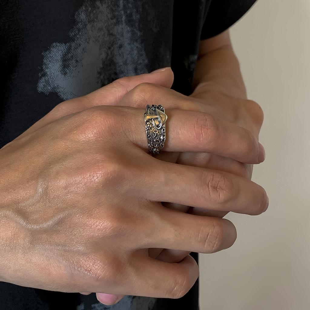 Korean Style Metal Design Ring for Men, National Trend Fashion Hip-Hop Street High Street Ring, Vintage Temperament