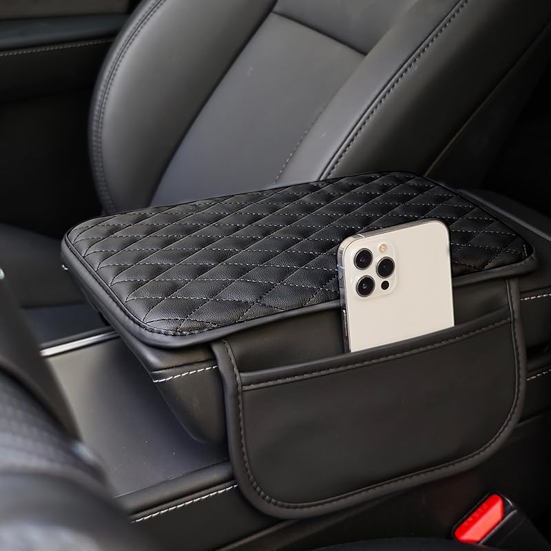 Upgraded Car Center Console Cover, Microfiber Leather Car Armrest Cover Cushion With 2 Storage Bags, Universal Car Armrest Storage Box Cover, Car