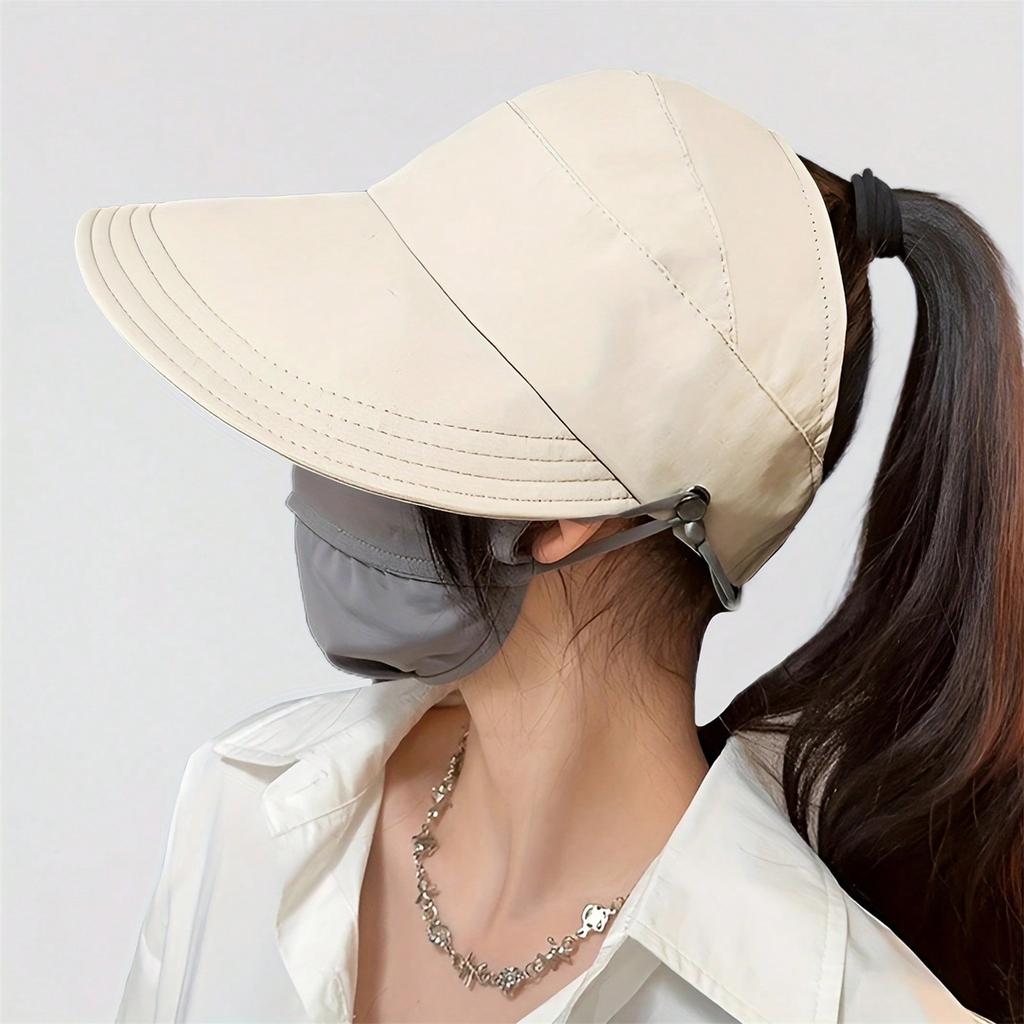 1pc Breathable Women's Sun Hat With Wide Brim, UV Protection, Open-Top Peaked Visor For Ponytails