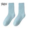 Winter Warm Cotton Blend Socks Women Thickened Socks, Solid Color Mid Calf Thermal Fleece Lined Essential Crew Length for Cold Weather, Soft