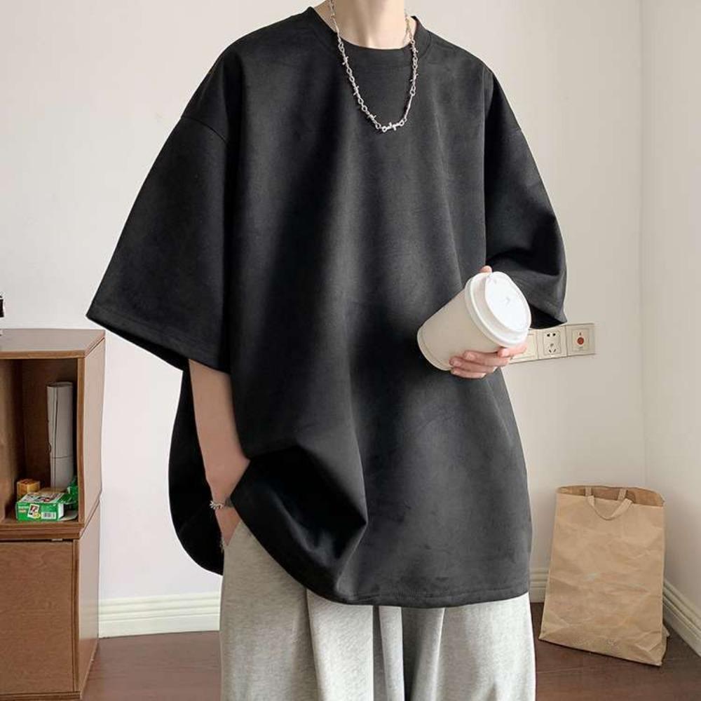 220gsm Heavy T-shirt Men's Summer Suede Short Sleeve American High Street Vintage OversizeT T-shirt