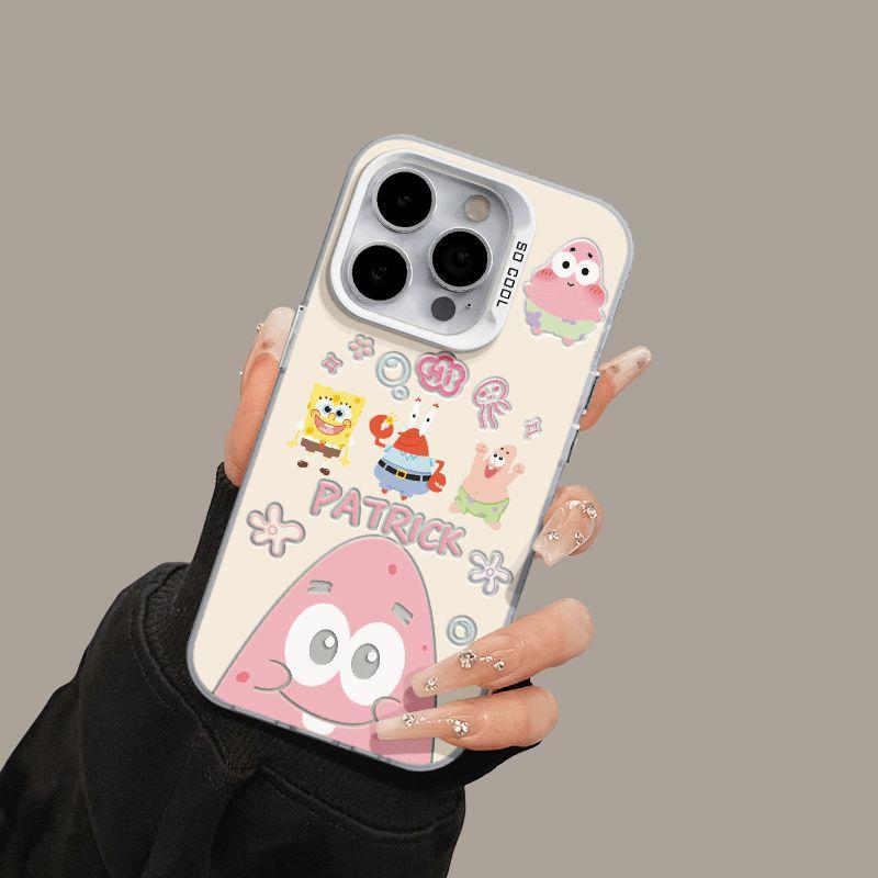 Compatible with Apple 16 Pro Max, 14/13/12cm, Happy SpongeBob SquarePants XR, and other high-performance silver anti-drop phone cases.