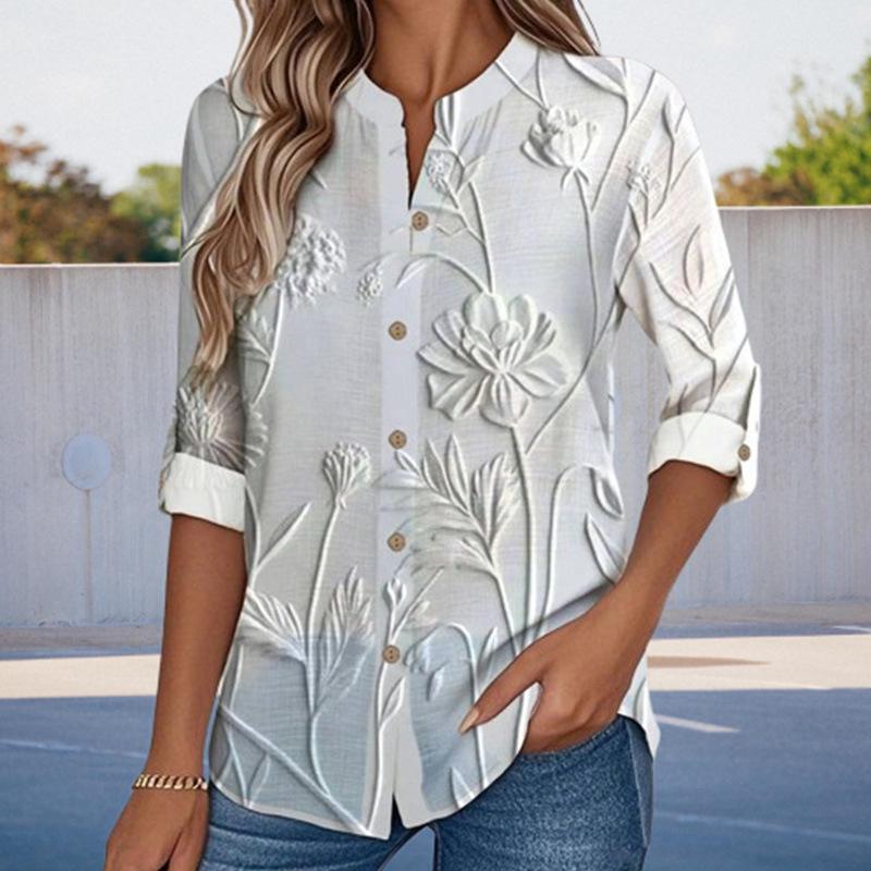 2025 Trendiger europäischer & amerikanischer Stil Vielseitiges weißes 3D-Druck Langarmshirt