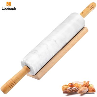Marble Rolling Pin with Wooden Handle and Wood Cradle, Non-stick Rolling Pin for Pizza Dough Bread Baking and Kitchen Supplies