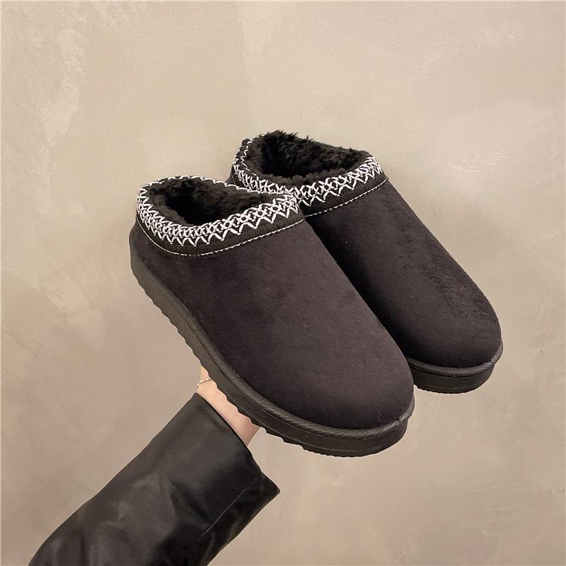 

Кружевные ботинки-дутики больших размеров Женские новые туфли на плоской подошве с помпоном из флиса и хлопка на осень/зиму 2025 43 чёрный