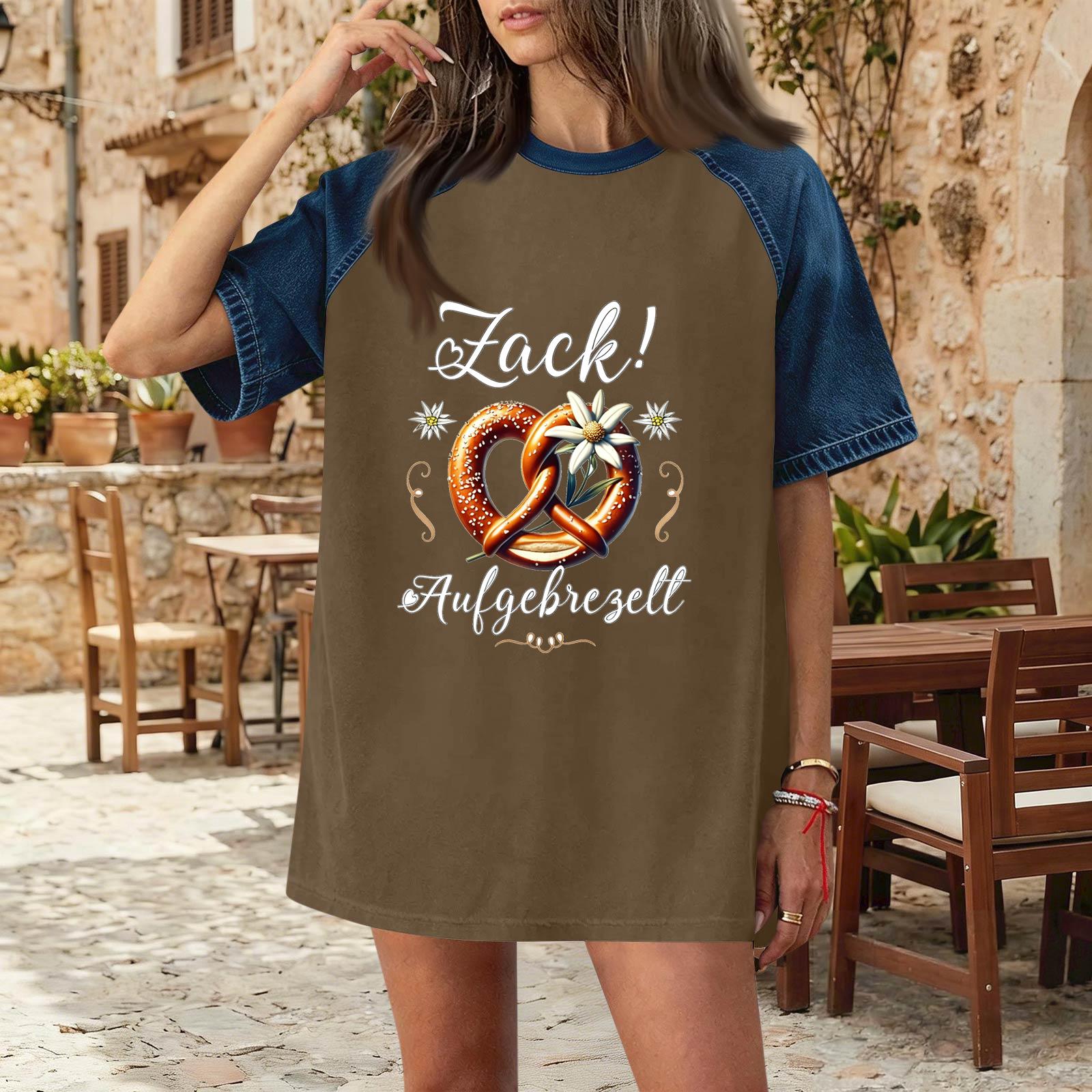 

Casual Women s Denim Patch Oktoberfest Print Top Comfortable Short Sleeve T-Shirt Loose Fit Fashionable Design XXXL