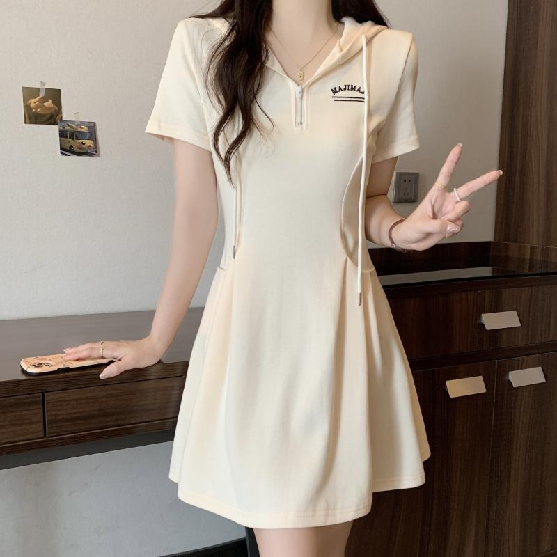Summer New Women Embroidered Letters Sports Hooded Casual Dress