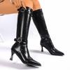 Fashion Punk Rivet Belt Buckle Decoration Knee-High Boots Women Sexy Pointed Toe Super High Heel Riding Boots Winter Brand Design Shoes