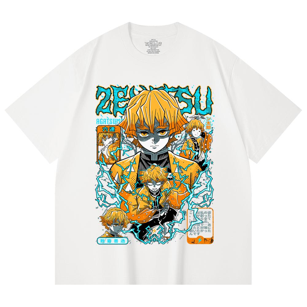 230 Gsm 100% Cotton Demon Slayer V100 Zenitsu Print Unisex Heavy Cotton T Shirt