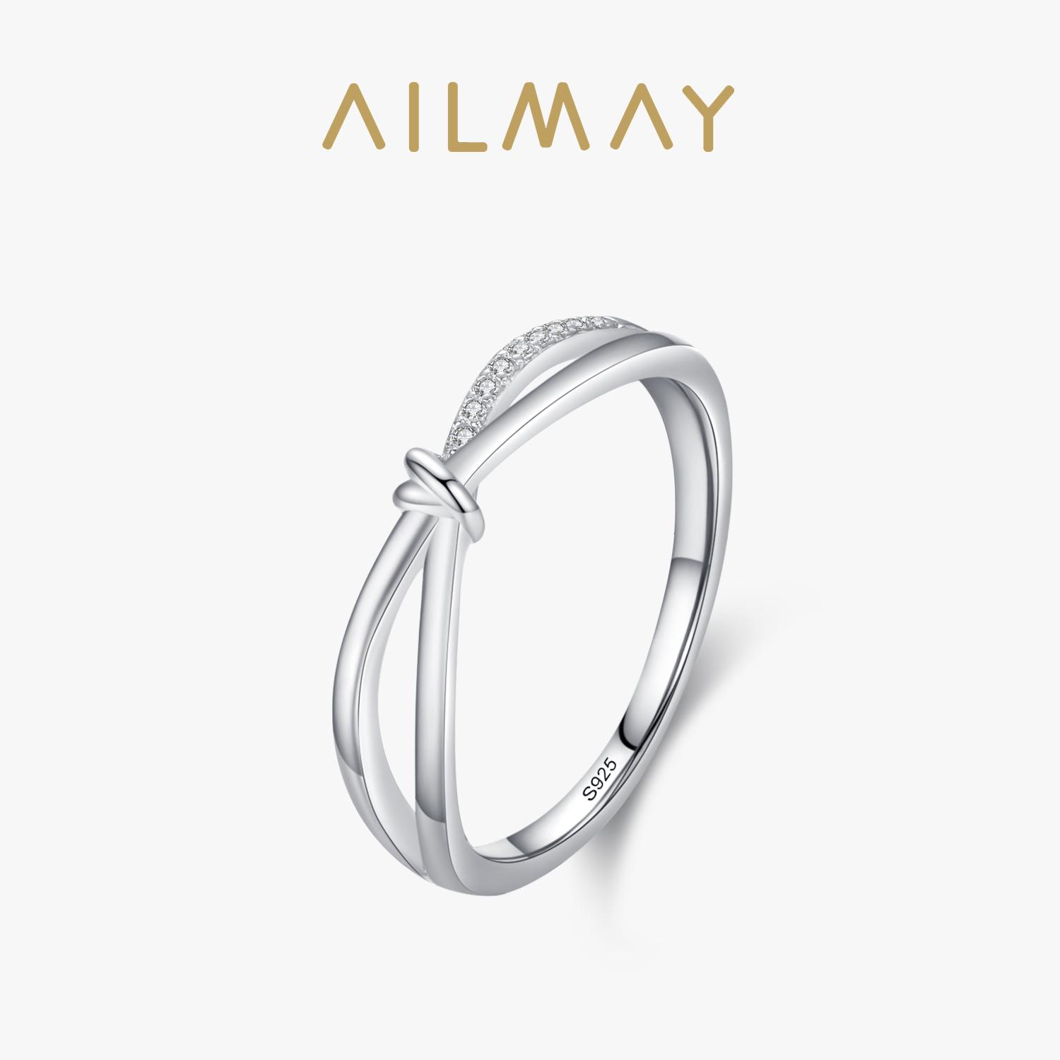 

Ailmay Real 925 Silver Fashion Geometric Cross Line Finger Ring For Women Fashion Original Design Birthday Fine Jewelry 8