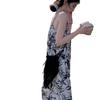 Holiday wind suspender floral dress coffee break French Thai long dress women's summer Sanya travel seaside wear