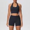 Solid Color Cross-Border Yoga Suit Set: Brushed Hanging Neck Vest with Pocket Pants and Fitness Shorts for Women