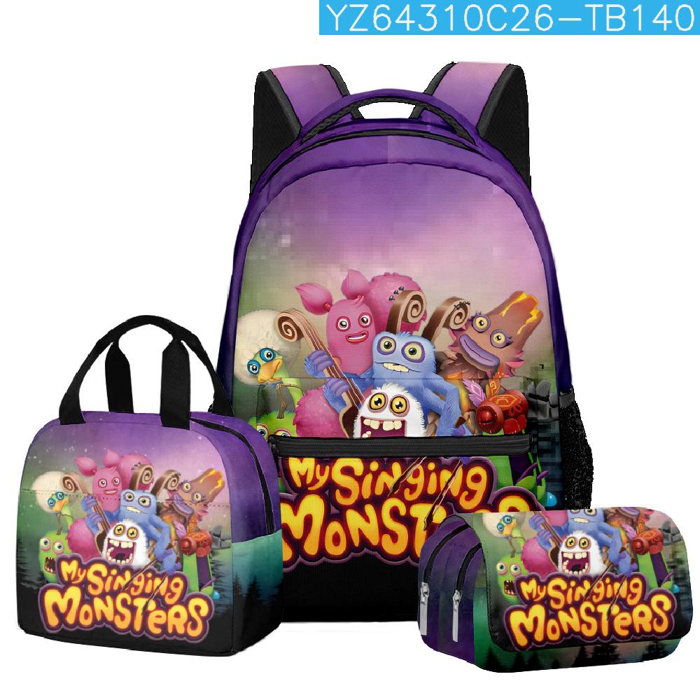 Classic Popular Novelty Singing Monsters 3D Print 3pcs/Set Student School Bags Travel Notebook Backpack Lunch Bag Pencil Case
