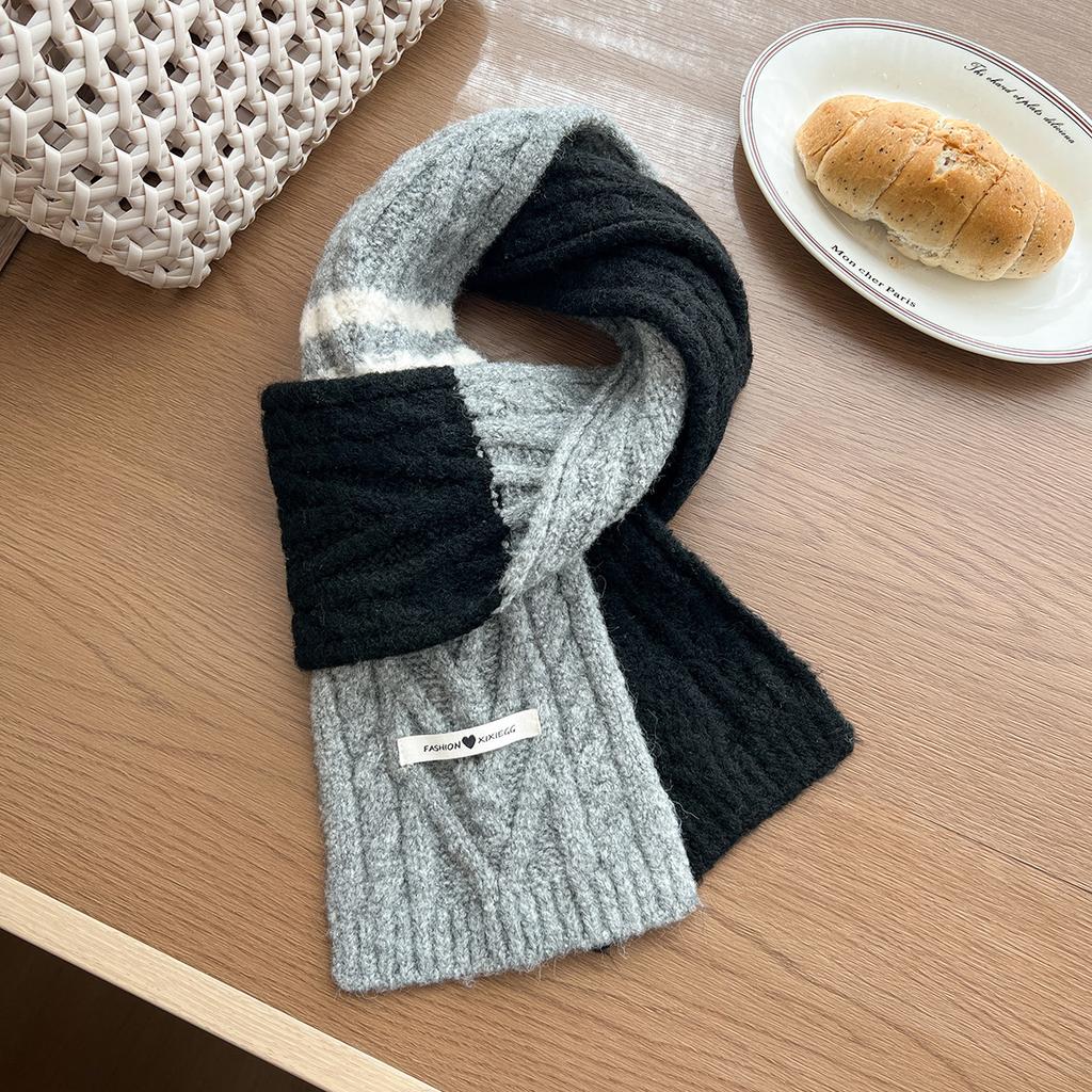 Korean version contains solid color versatile scarf color matching high-end knitted student warm scarf winter scarf