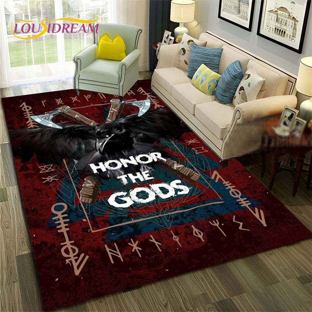 Nordic Viking Odin Valhalla Valknut Carpet Rug for Bedroom Living Room Home Sofa Decoration,Children Game Large Decor Floor Mat