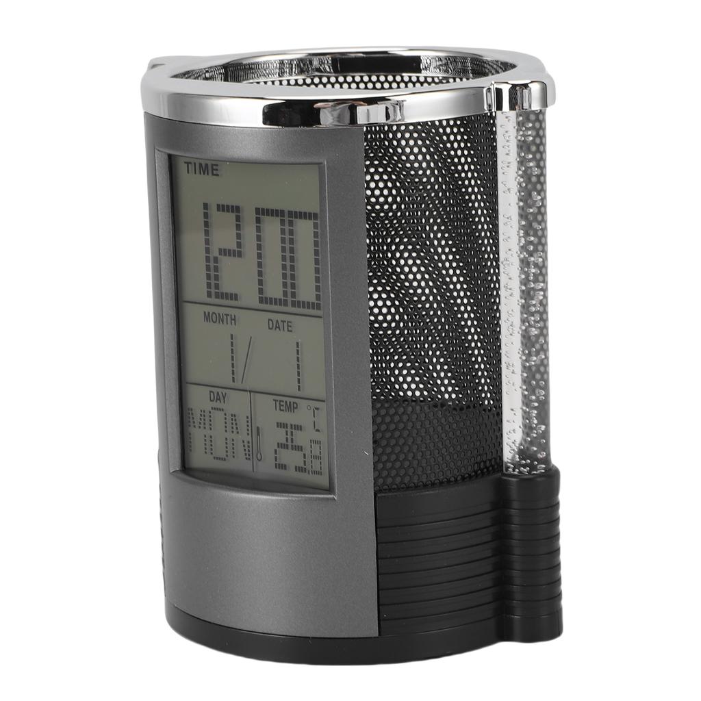 Electronic Clock Pen Holder Multifunctional Colorful Lighting Design Desk Clock Calendar Mesh Stationery Organizer