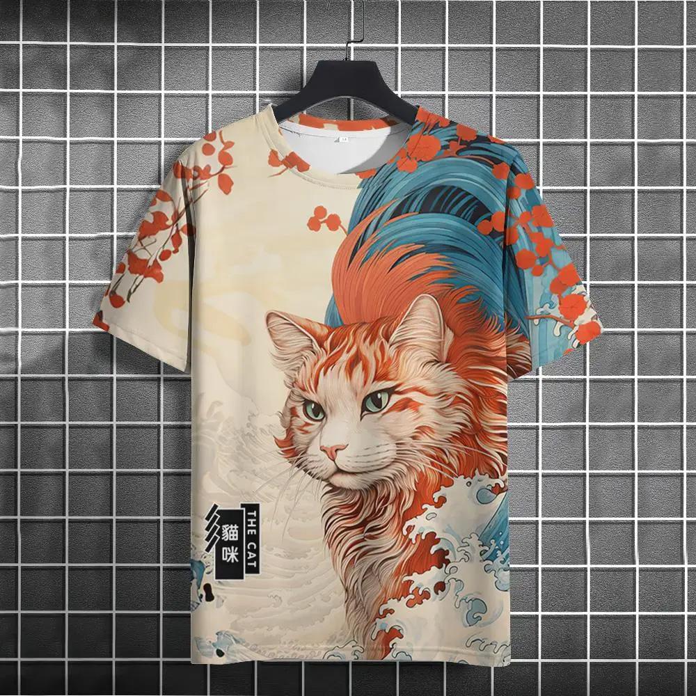 Cartoon Cat Men's T-shirt 3D Printe Men's Summer O-neck Sweatshirt Top Loose Daily Short-sleeved T-shirs