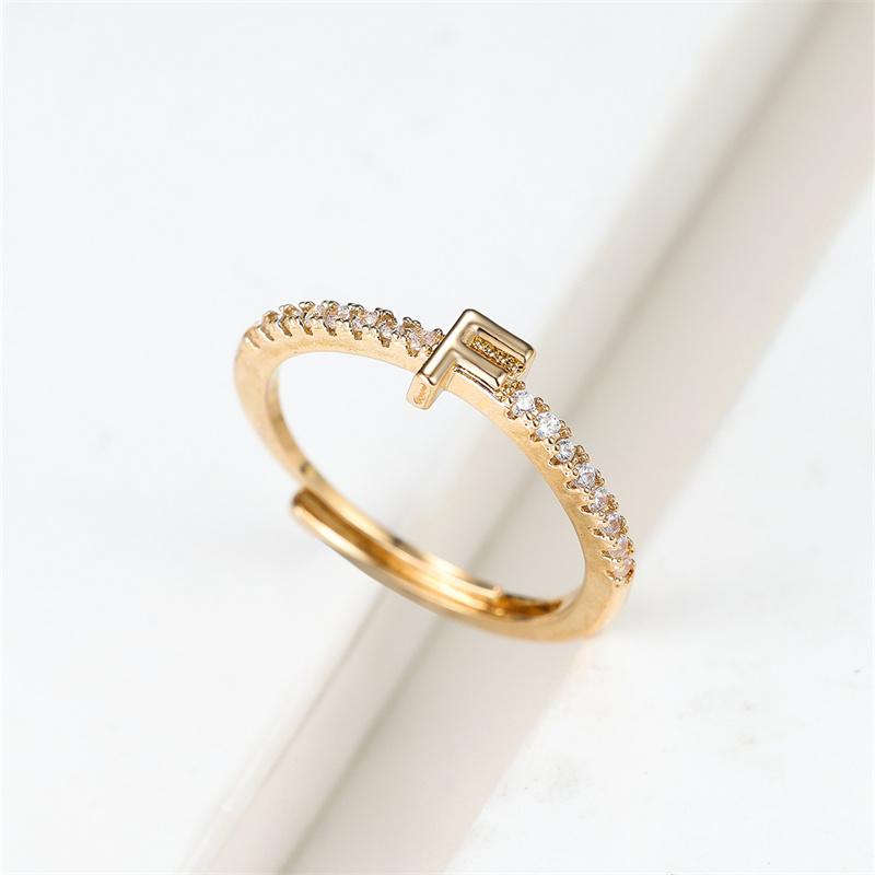 1 ks Zlatá barva 26 anglických písmen CZ Zirkonové otevírací prsteny Nastavitelné prsteny Šperky
