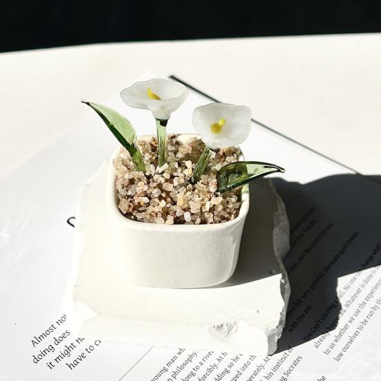 Miniature Glasblomst Figur Håndblæst Mini Blomsterbuket i Pot Samlerobjekt Blomstrende Blomsterpynt til Hjem Indendørs Borddekoration