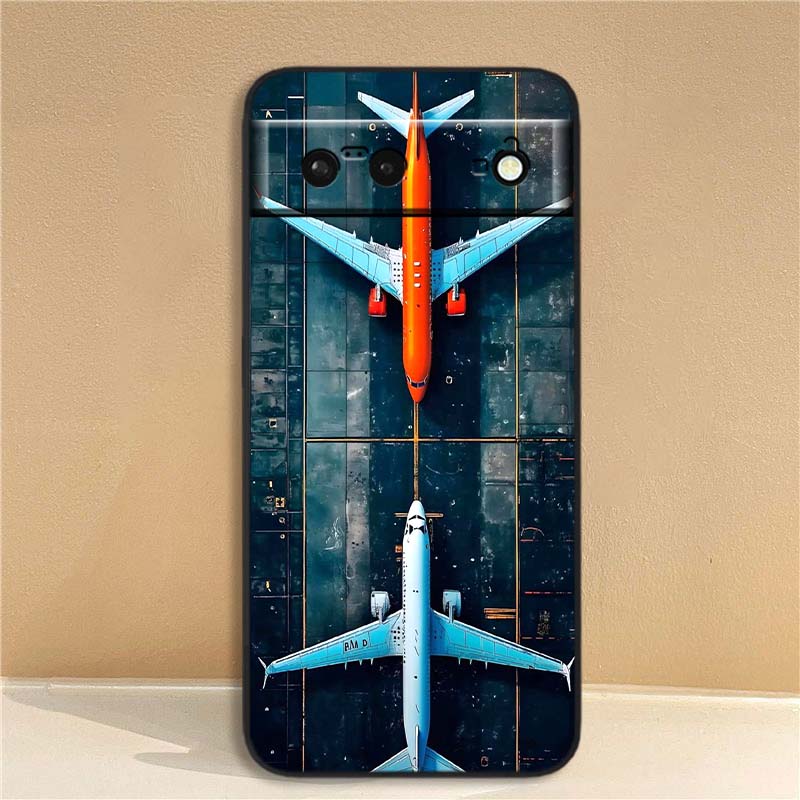Moderne Flugzeugmuster Handyhülle Für Google Pixel 10 9a 9 8A 8 7 7A 6 6A Pro XL 2024 5G Schwarz Weiches TPU Silikon