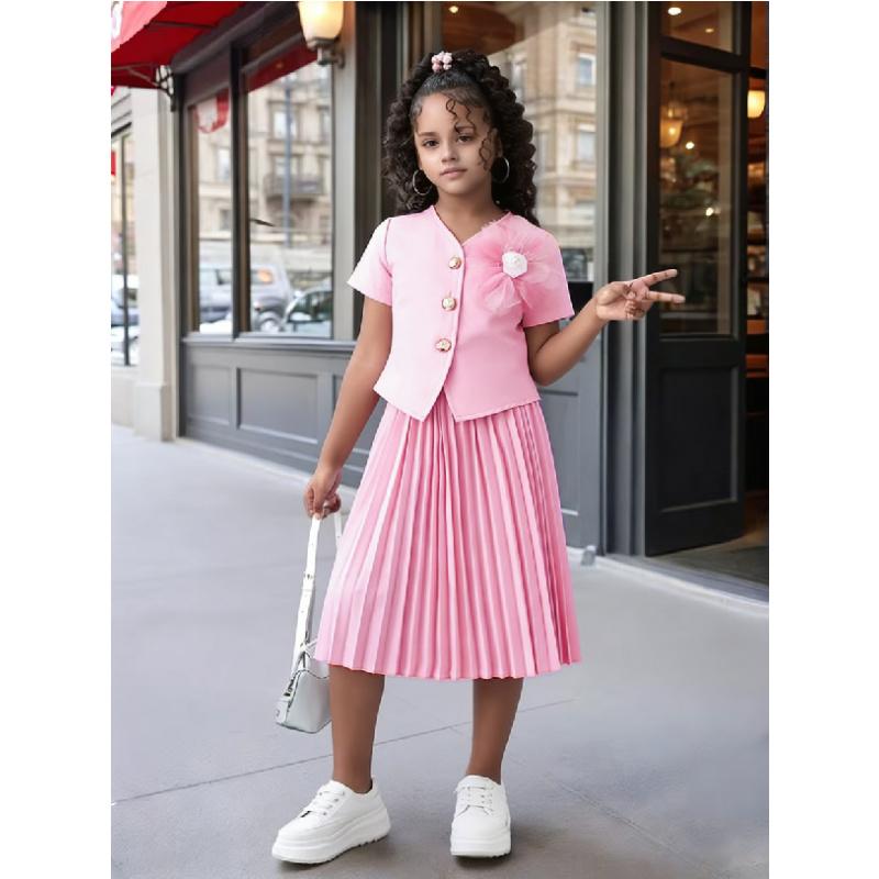 

Однотонный костюм для девочек: короткая куртка + длинная плиссированная юбка, платье для детской вечеринки по случаю дня рождения 2-3Y