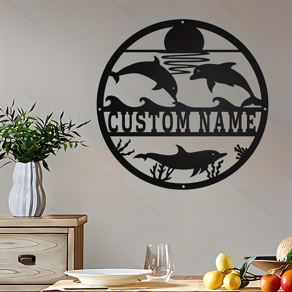 Customizable Metal Sign Dolphin Silhouette Family Name Decor Hot Sale Home Garden Wall Art