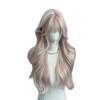 Wig for Women - Pink Long Hair with Misty Pink Blonde Highlights, Long Curly Hair with Straight Bangs, Japanese-style Kawaii Natural Full Lace Wig