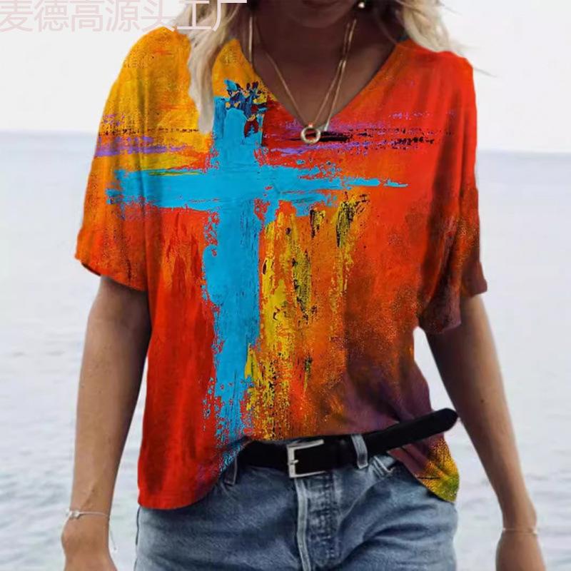 New Popular Abstract Painting 3D Printed Short Sleeved T-shirt for Women's Clothing