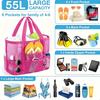 Summer Essentials Large Sandproof Mesh Beach Tote Bag with Pockets, Foldable Portable Shoulder Bag, Large Capacity Multi-Pocket Storage for Beach