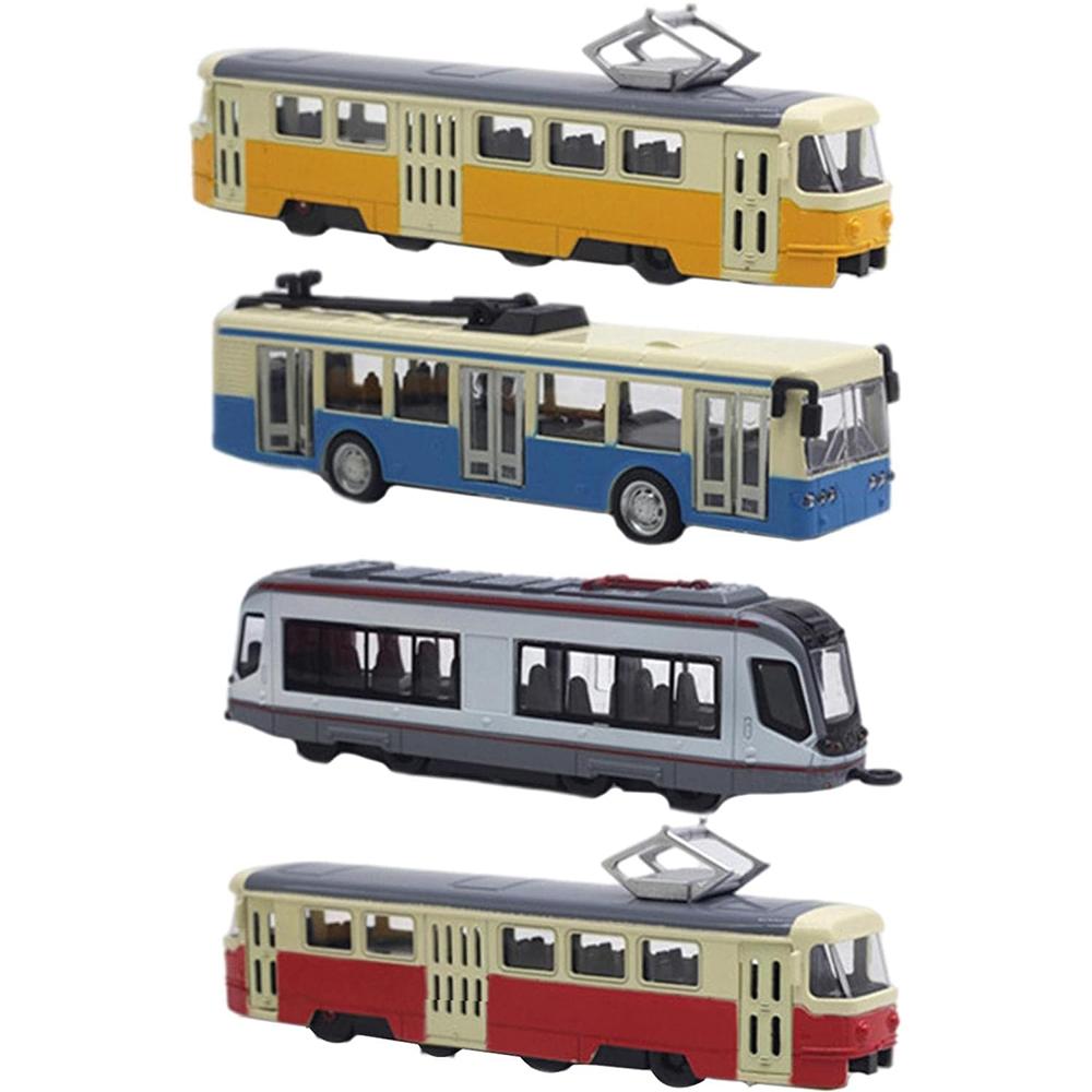 4Pcs Car Toys, Bus Train Model Toys, Car Toys, Inertia Car, Door Opening, Bus Toys, Education Toys, Desktop Decoration for Children 4-6 Years Old