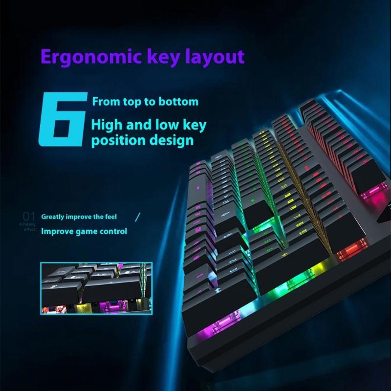 Thin Wireds Mechanical Keyboards RGBs LED Backlighting and ABS Keycaps Blue Switches for Gaming