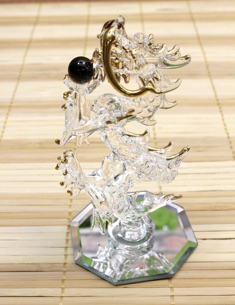Four Cart Handmade Glass Dragon Small X Set [Fortune-bringing Dragon] 3-piece