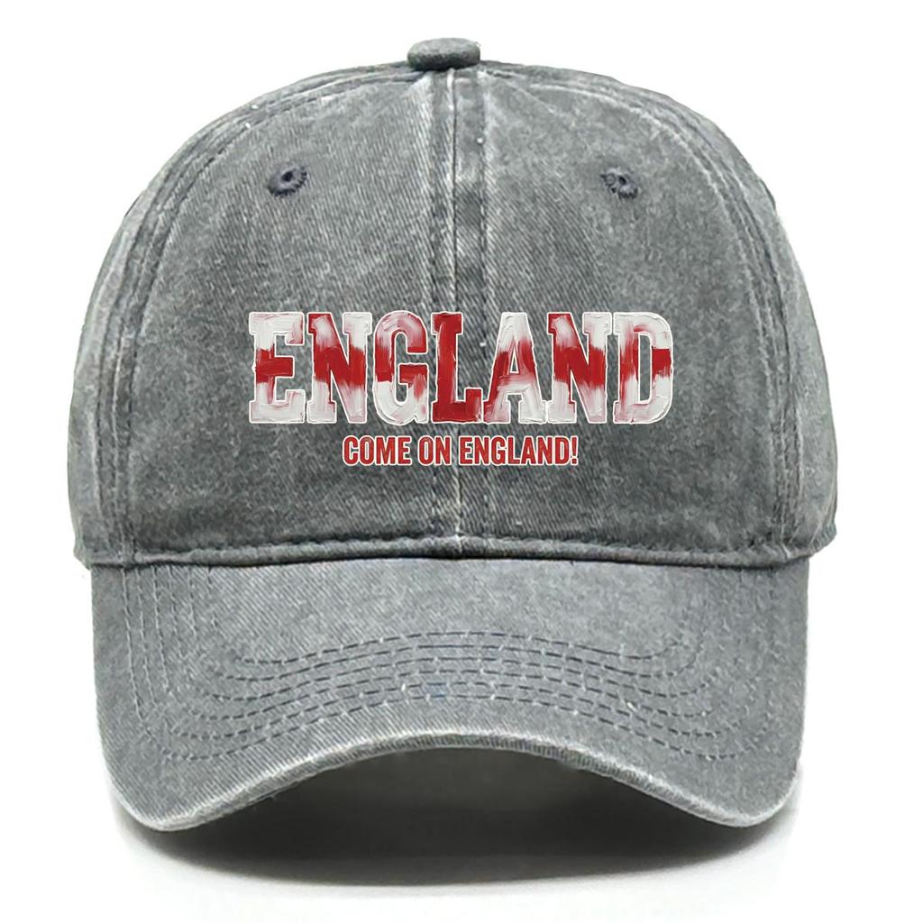 """ENGLAND""" """AUF GEHT'S ENGLAND""" Flaggenbedruckte Baseballkappe, Verstellbarer Sonnenhut, Retro, Unelastisch, Einfarbige, Gebogene Kante, Sportkappe