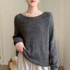 Elegant One-Shoulder Mulberry Silk Cashmere Sweater for Women - Slimming Autumn/Winter Knit Base Layer