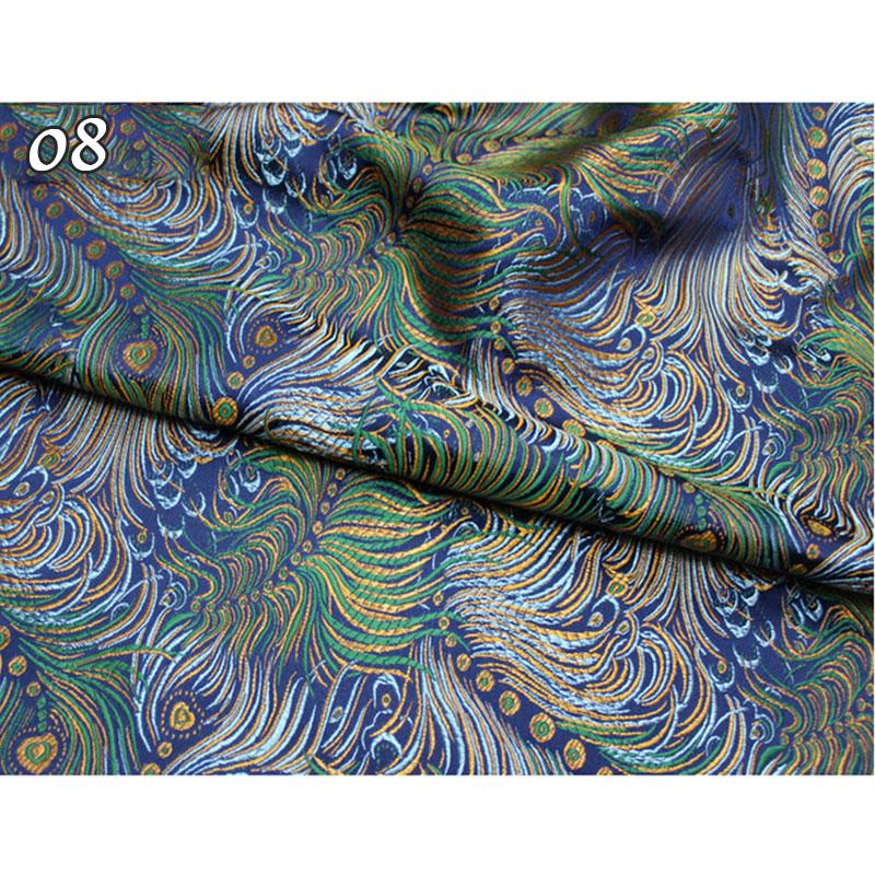 50*75cm Antiker Stil Pfauenfeder Muster Jaquard Satin Brokat Stoff DIY Nähen Cheongsam Bekleidung Polster Dekorationsstoff