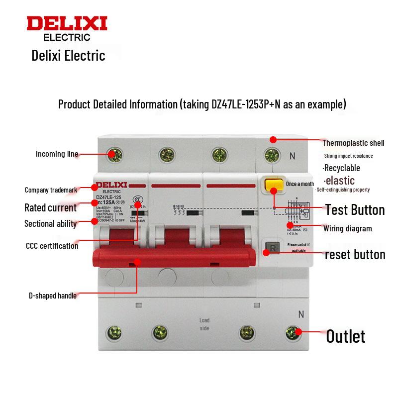 Delixi 380V 3P+N Circuit Breaker with Earth Leakage Protection