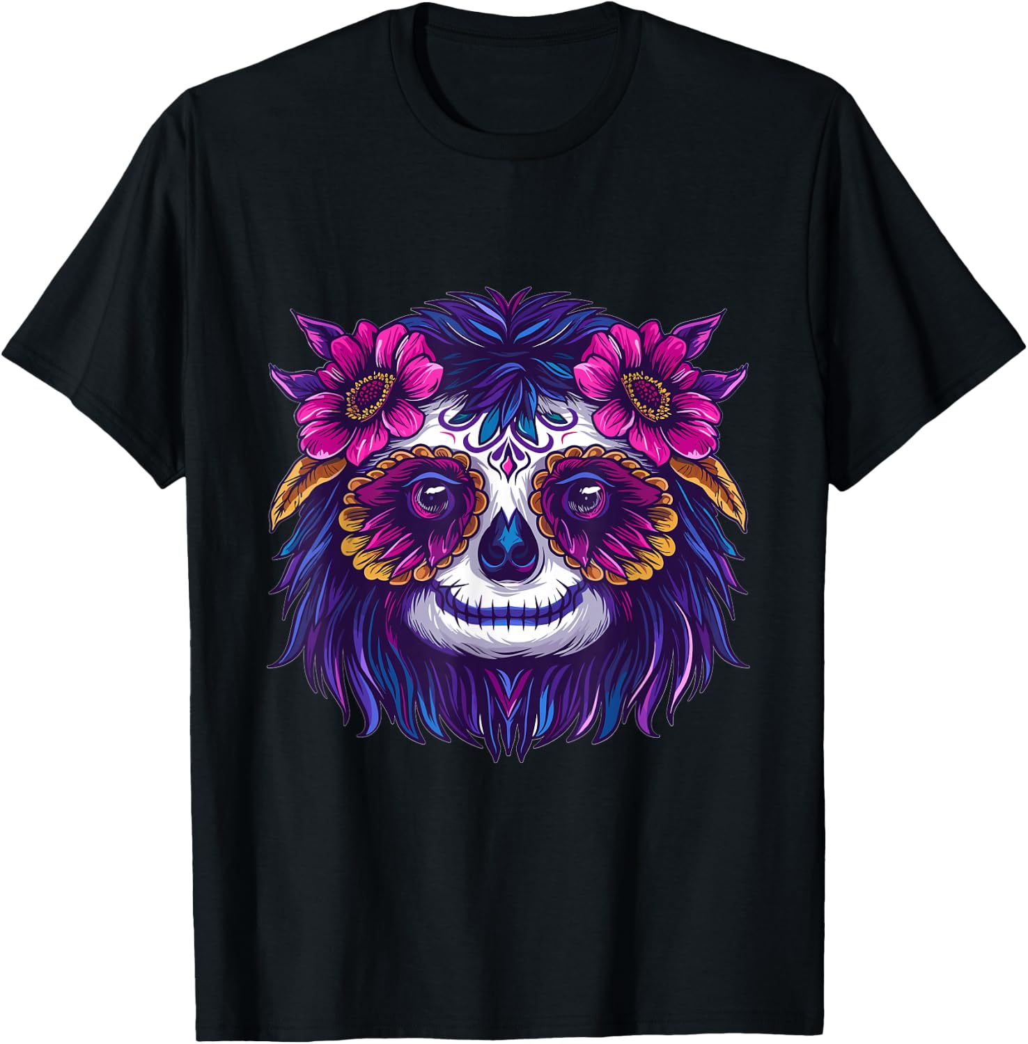 Sloth Sugar Skull Dia De Los Muertos Graphic T-Shirt XL