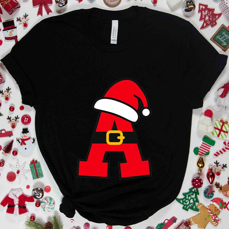 

Womens Xmas Alphabet AZ Print Tshirt Holiday Santa Letter Graphic Tee Casual Party Fashion Top for Women S