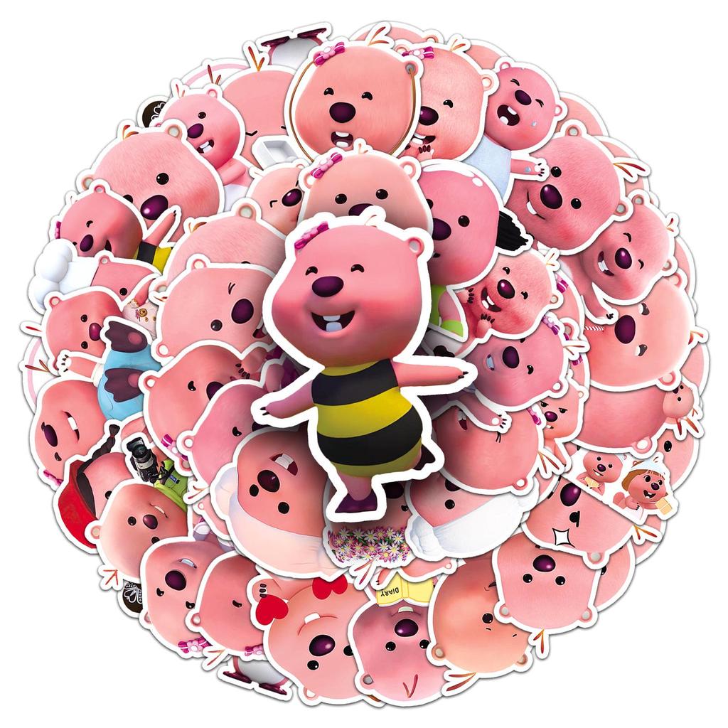 50 Sheets Loopy Pink Beaver Ruby Graffiti Waterproof Decorative Stickers for Children's Phone Cases, Journals, and Milk Tea Cups