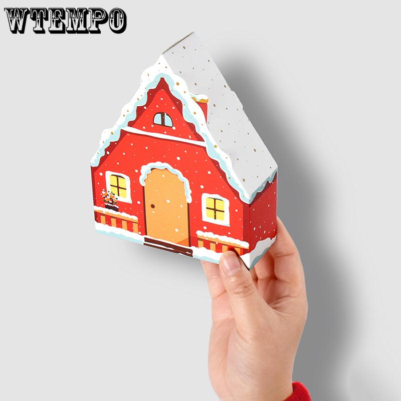 WTEMPO Christmas Red Cute House Shaped Design Gift Boxes Christmas Mini Presents Packaging Boxes Creative Foldable DIY Paper Favor Boxes