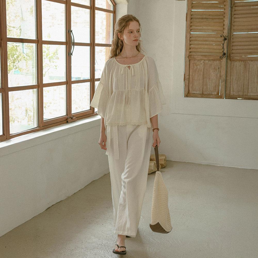 Peulaudeumali Pm_Relaxed Fit Peasant Blouse_Ivory