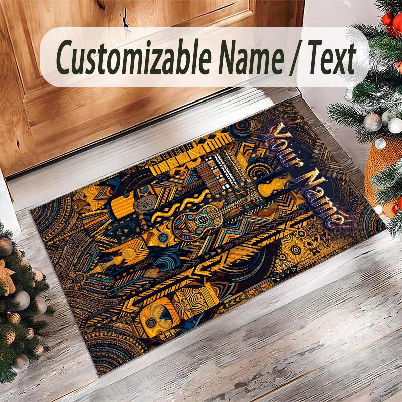 Abstract Geometric Theme Crystal Velvet Rug Personalized Custom Name Text Soft Floor Mat Home Decor