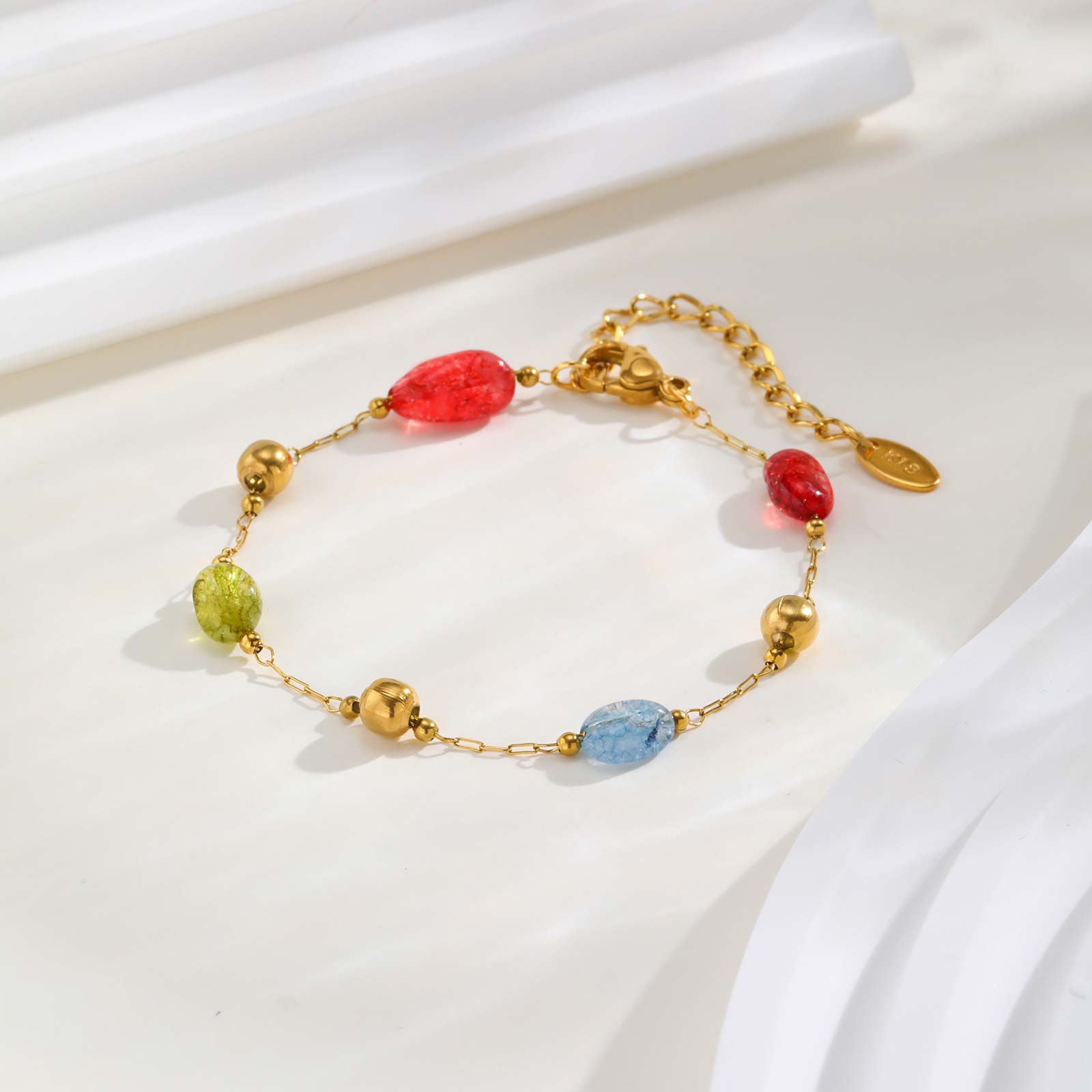 

Colorful Rainbow Natural Stone Boho Necklace for Women, Stainless Steel Beaded Chain Y-Shaped Necklace, New Fashion Jewelry