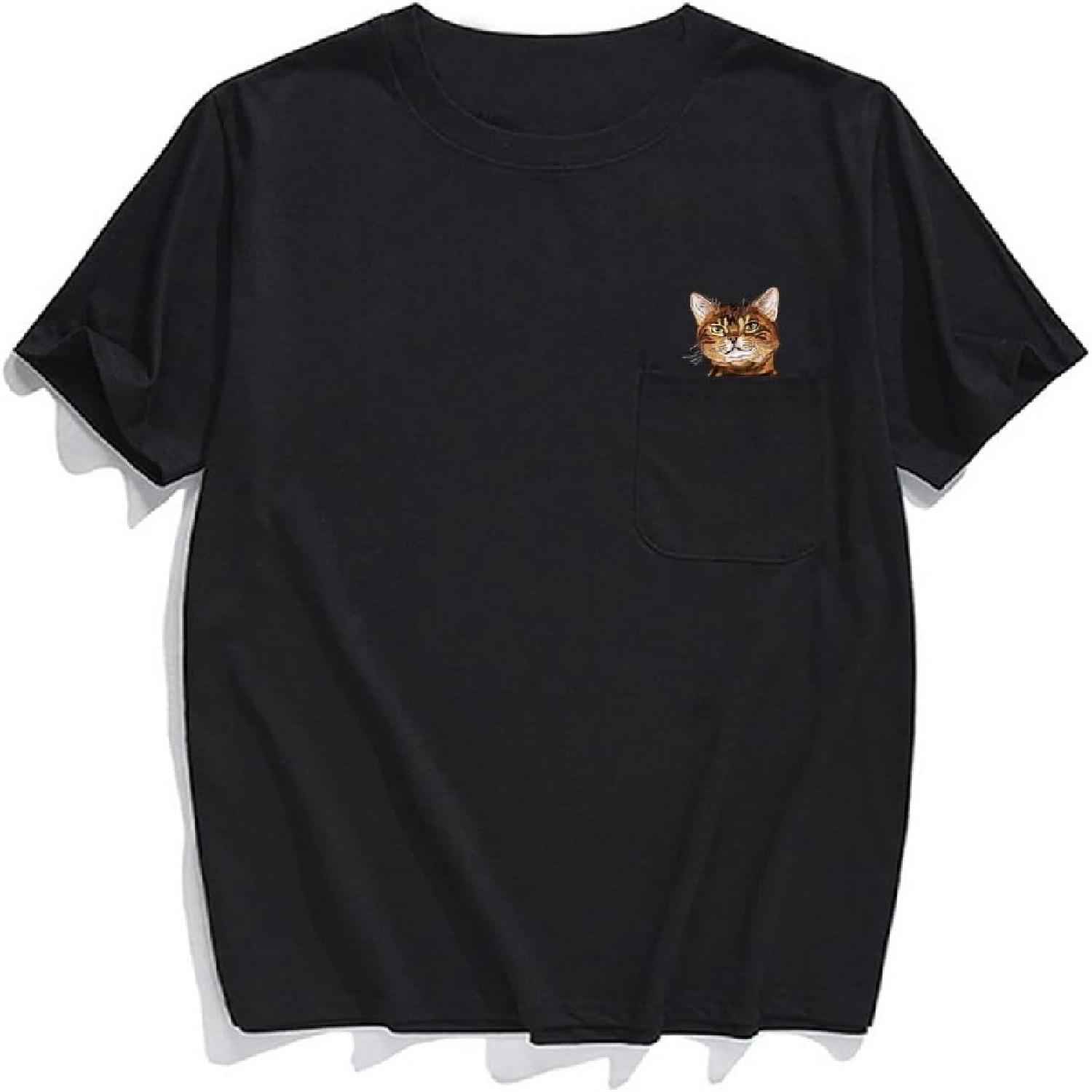 

Mens Pocket Cat T Shirt Funny Printed Peeking Pet Kitten Animal Tee for Guys Gift XXXXXL різнокольоровий