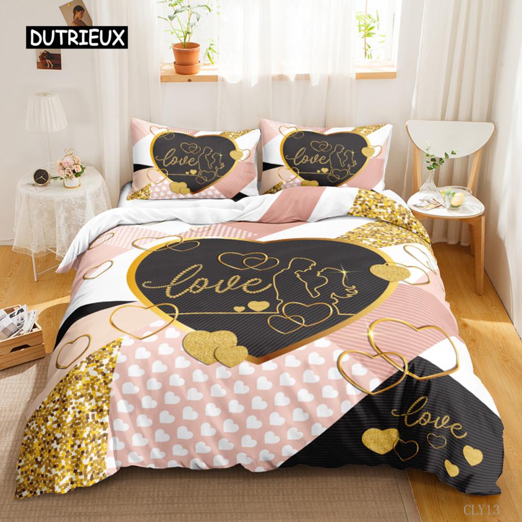 

Романтический комплект постельного белья с цветочным принтом ко Дню святого Валентина, комплект постельного белья с романтическими цветами, двуспальный, двуспальный, из полиэстера, с одеялами EU single(135x200cm)