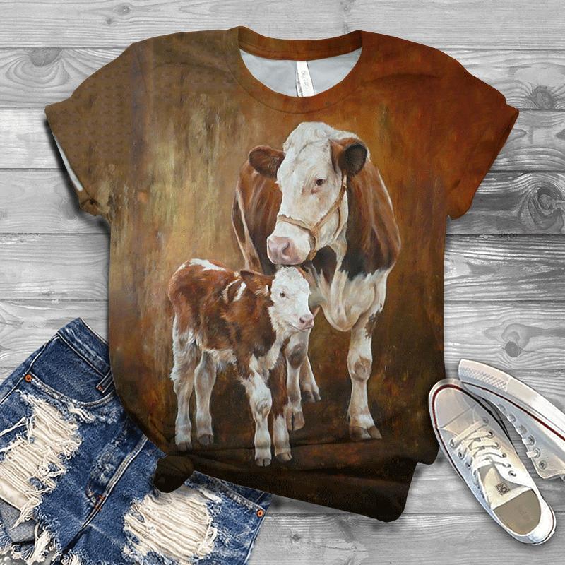 

Summer Round Neck Retro Animal Pattern 3D Print Top Fashionable Casual Short Sleeved Women s T-shirts 6XL