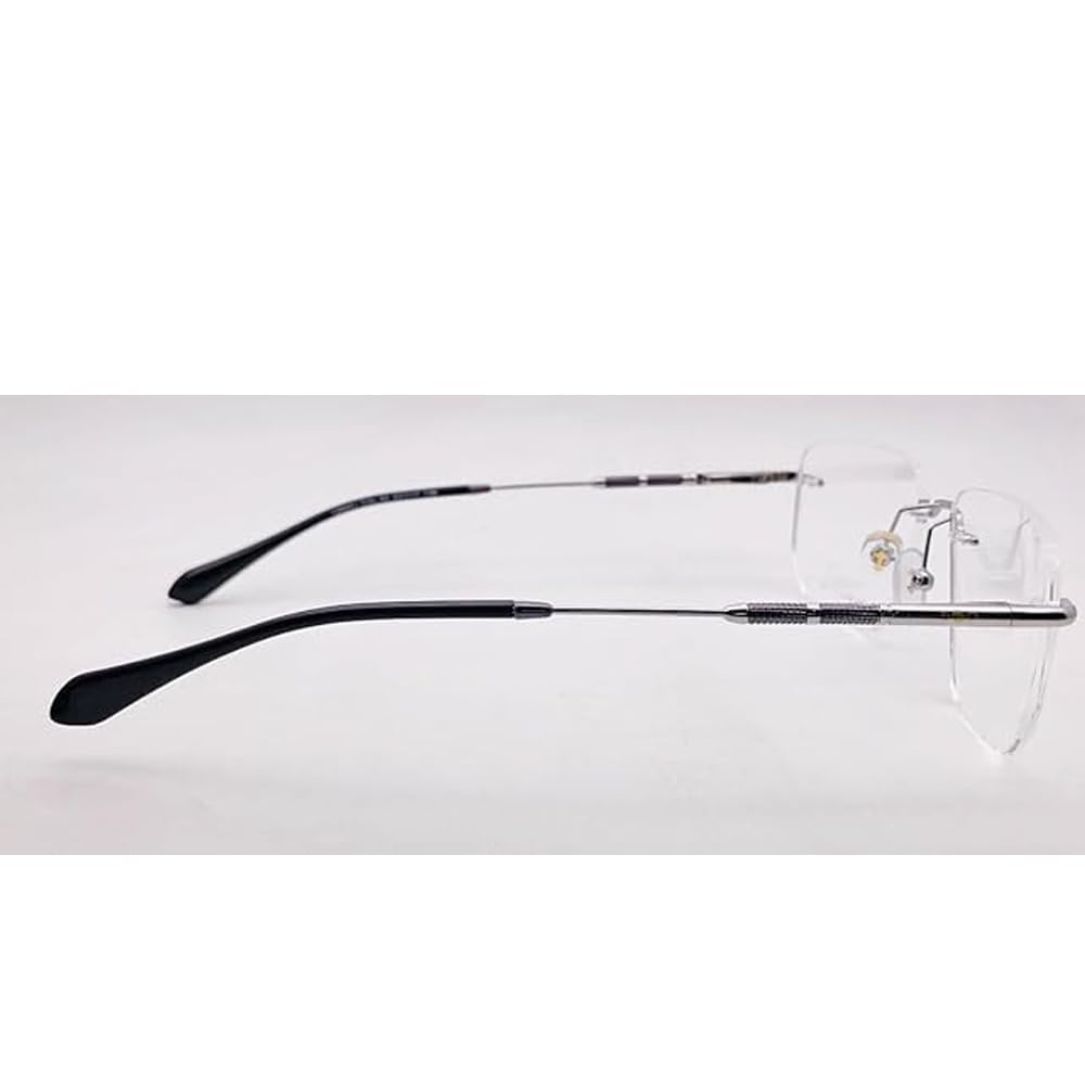 RSINC Rimless Metal Frame Eyeglass Spectacle Optical For Men And Women Modern  Silver Black 12920J 02 53-17-138 | IB -11 Blue OC Silver Black C2