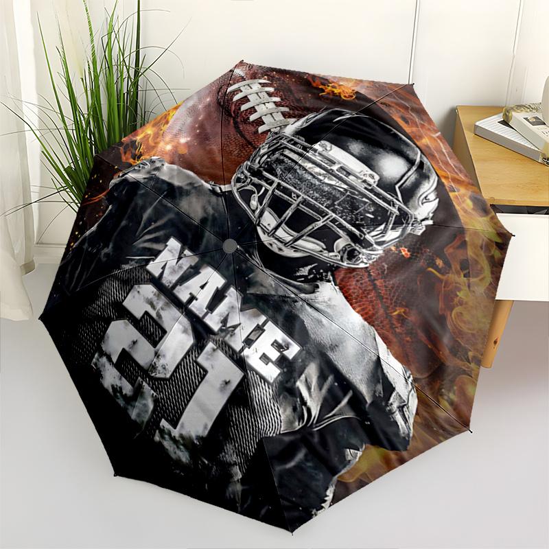 

1pc Flaming Football Player Automatic Opening and Closing Folding - A Good Choice for Gifts, Fashionable and Convenient Umbrella With Cute Cartoon Cha